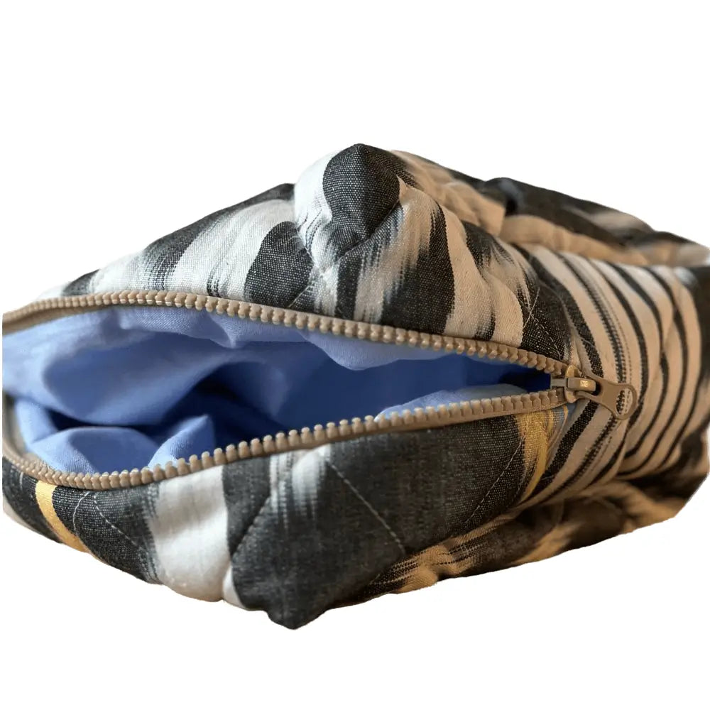 Grande trousse IKAT matelassée - Noire, blanche et jaune