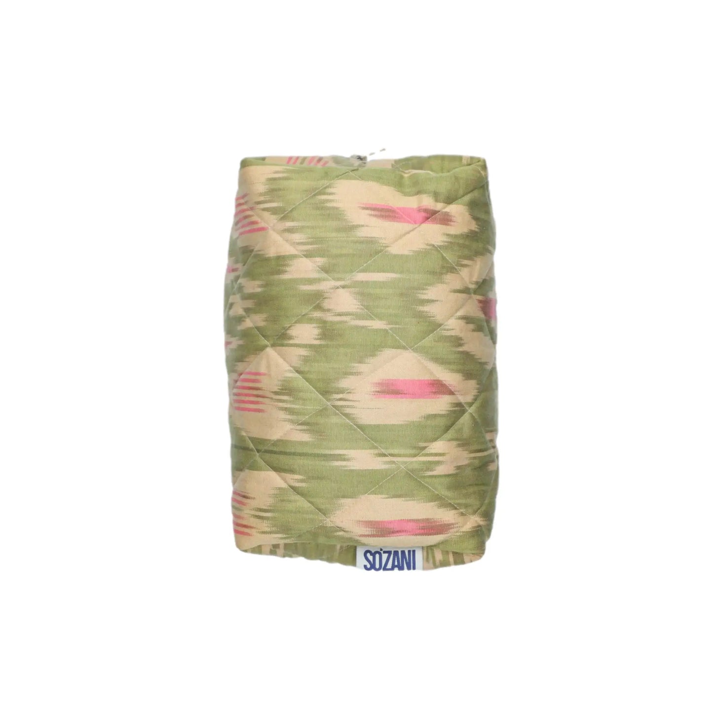 Grande trousse IKAT matelassée - Pistache et rose