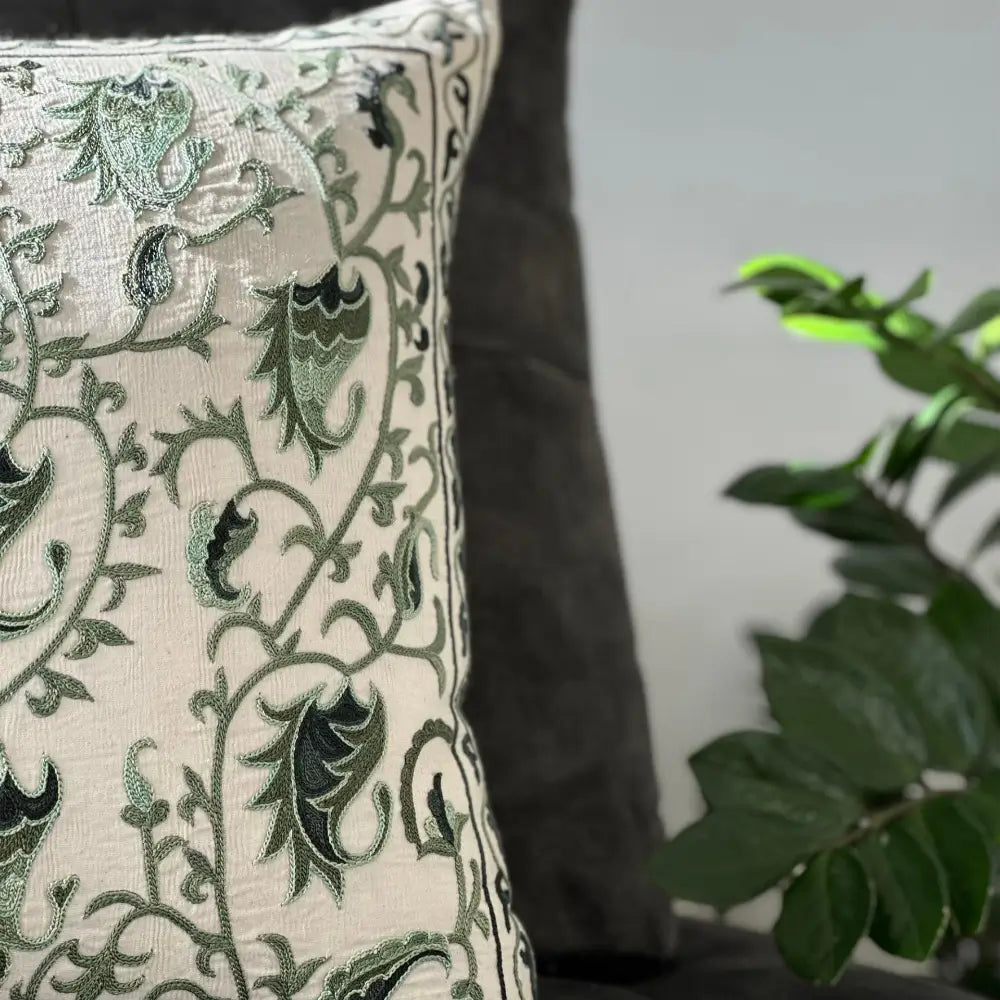 Housse de coussin carrée Suzani - Saabz- Vert