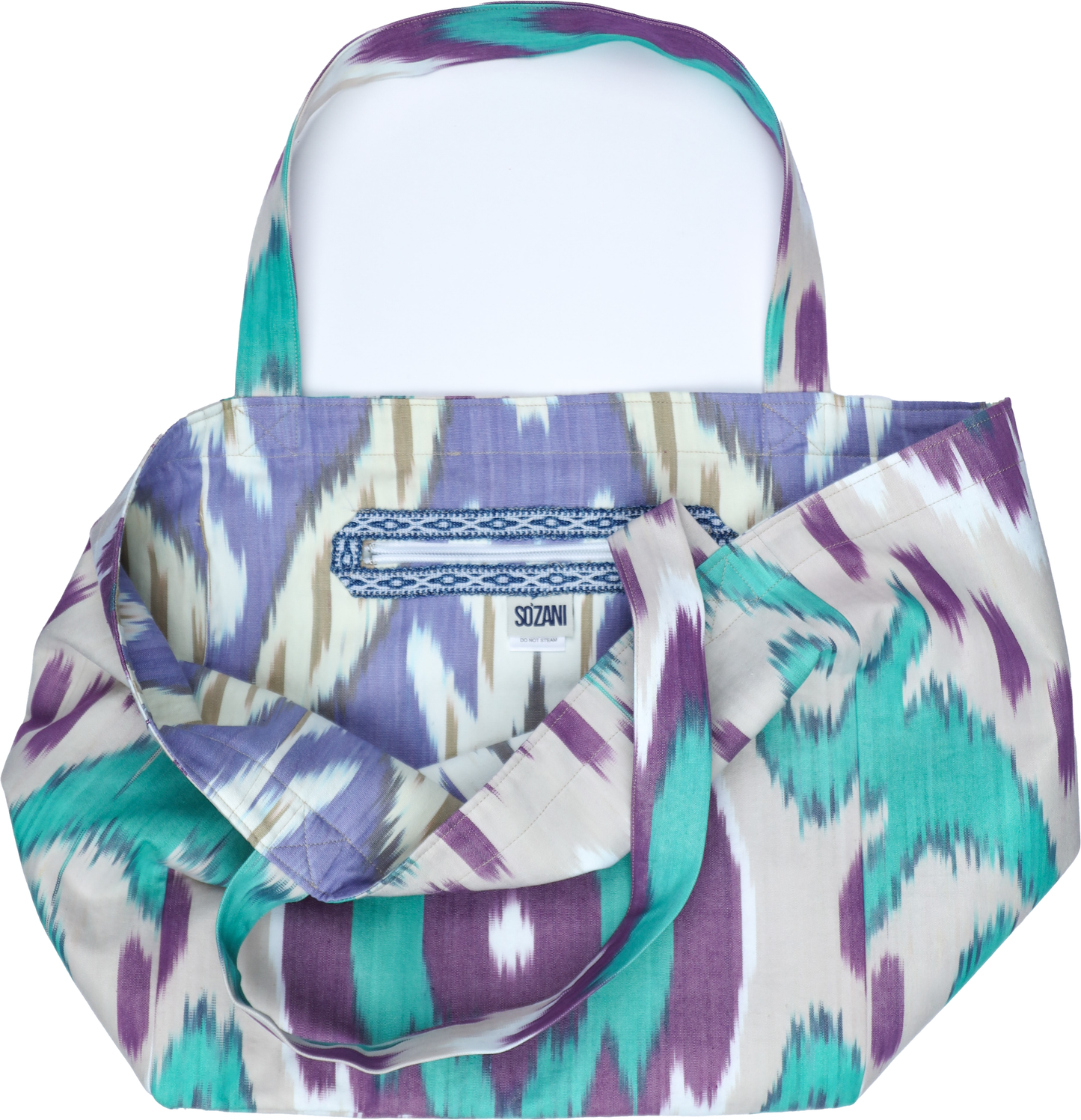 Sac cabas IKAT - Violet, turquoise et beige