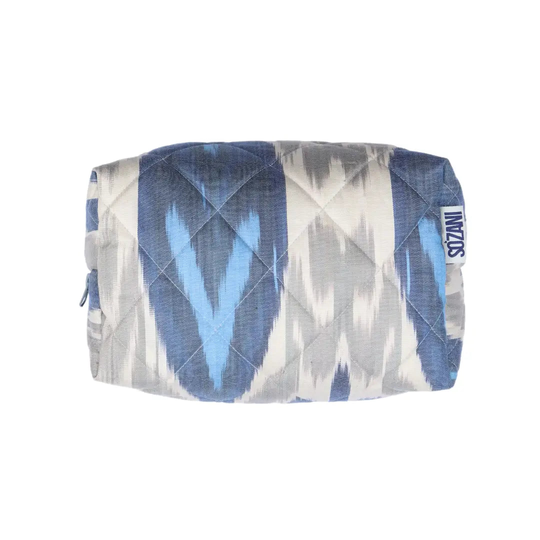 Grande trousse IKAT matelassée - Bleue et grise