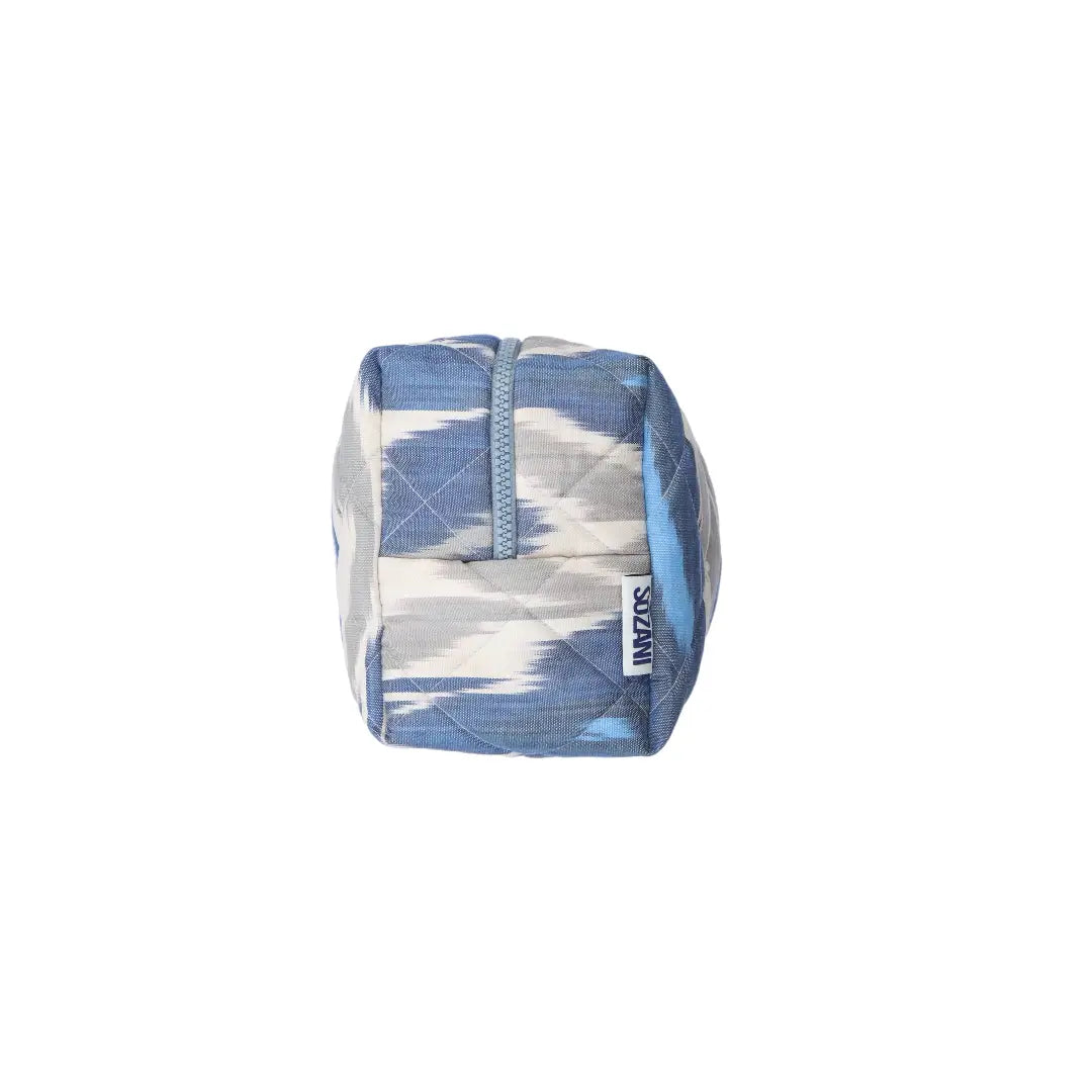 Grande trousse IKAT matelassée - Bleue et grise