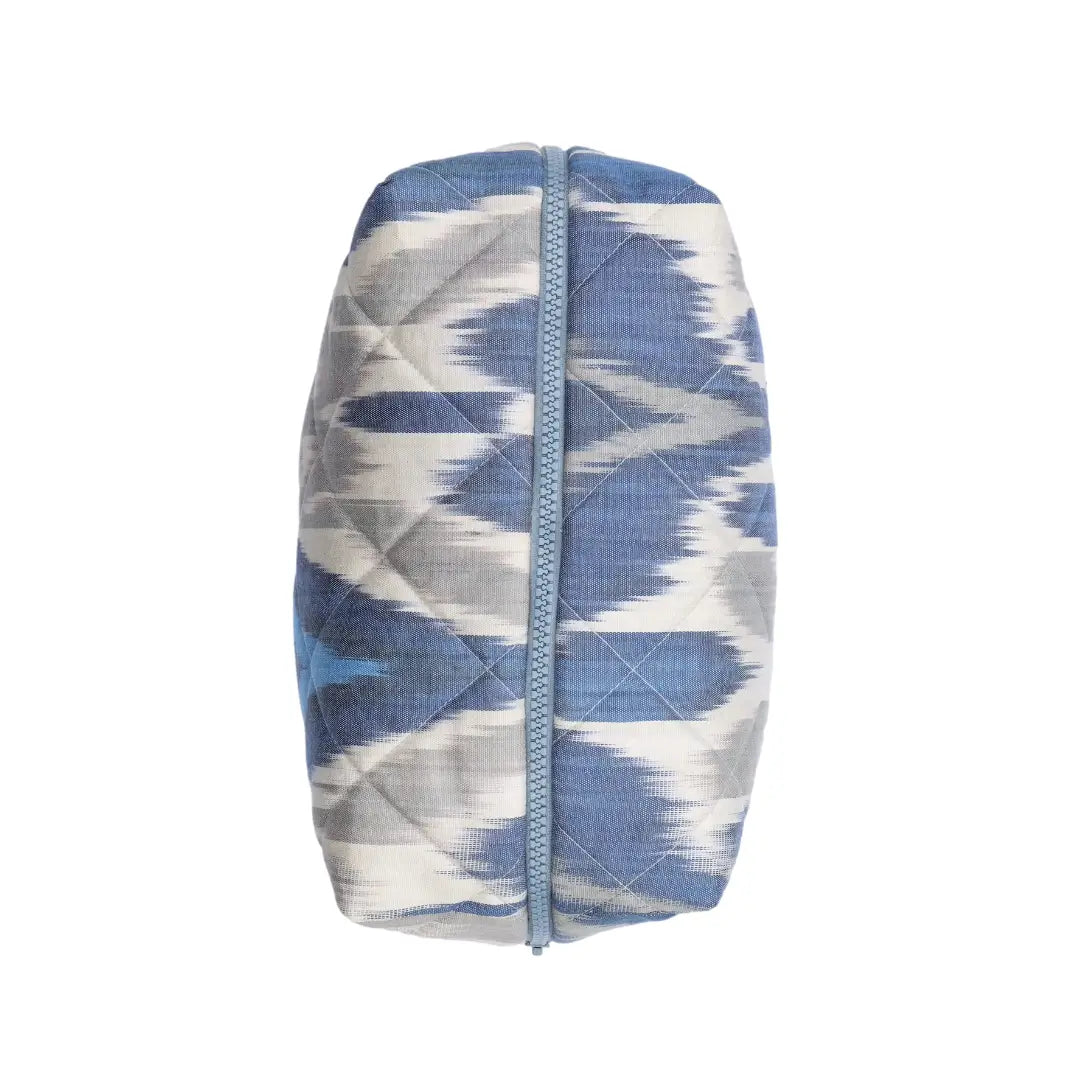 Grande trousse IKAT matelassée - Bleue et grise