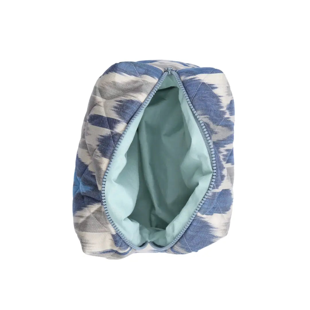 Grande trousse IKAT matelassée - Bleue et grise