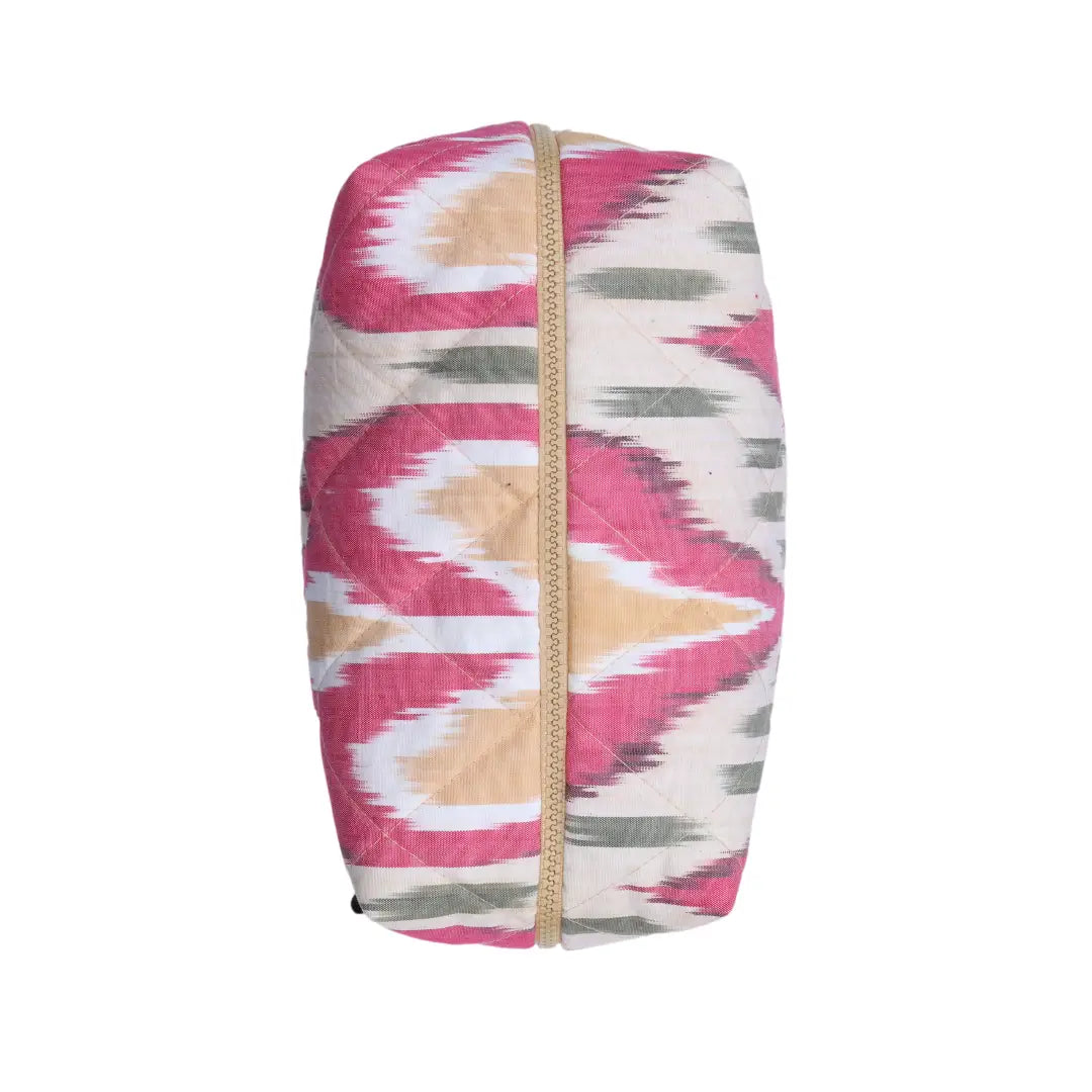 Grande trousse IKAT matelassée - Framboise, beige et kaki