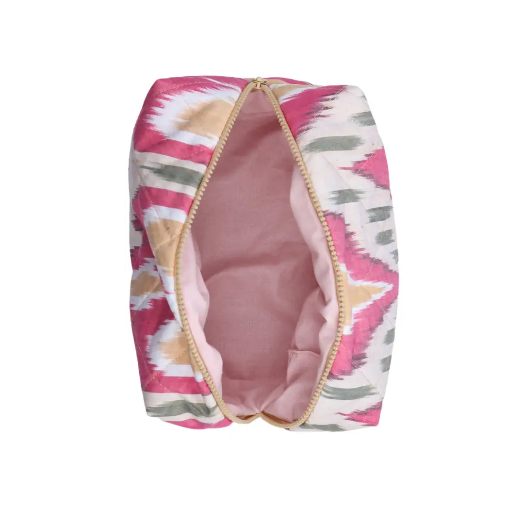 Grande trousse IKAT matelassée - Framboise, beige et kaki