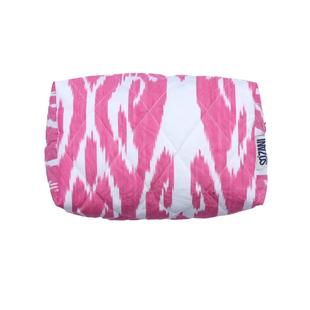 Grande trousse IKAT matelassée - Framboise et blanc