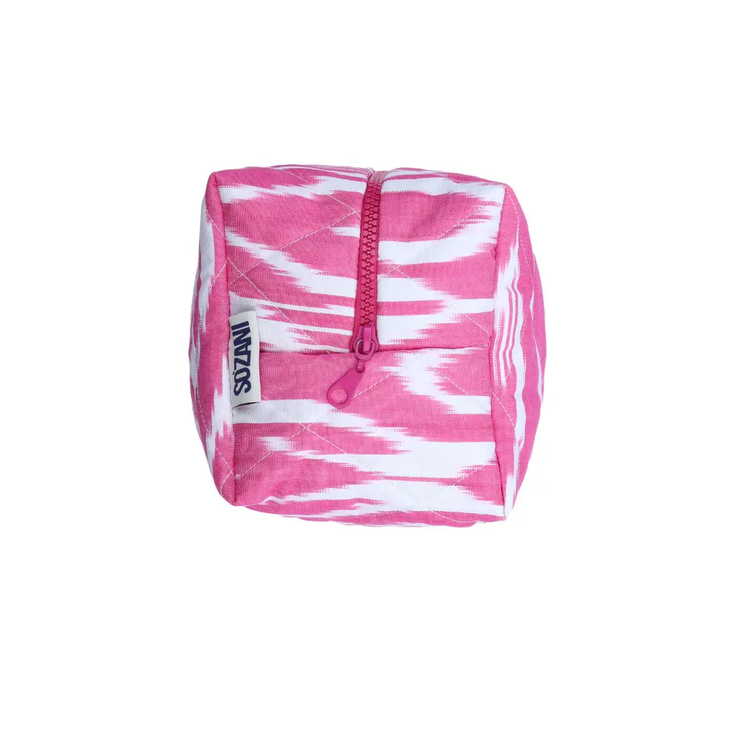 Grande trousse IKAT matelassée - Framboise et blanc
