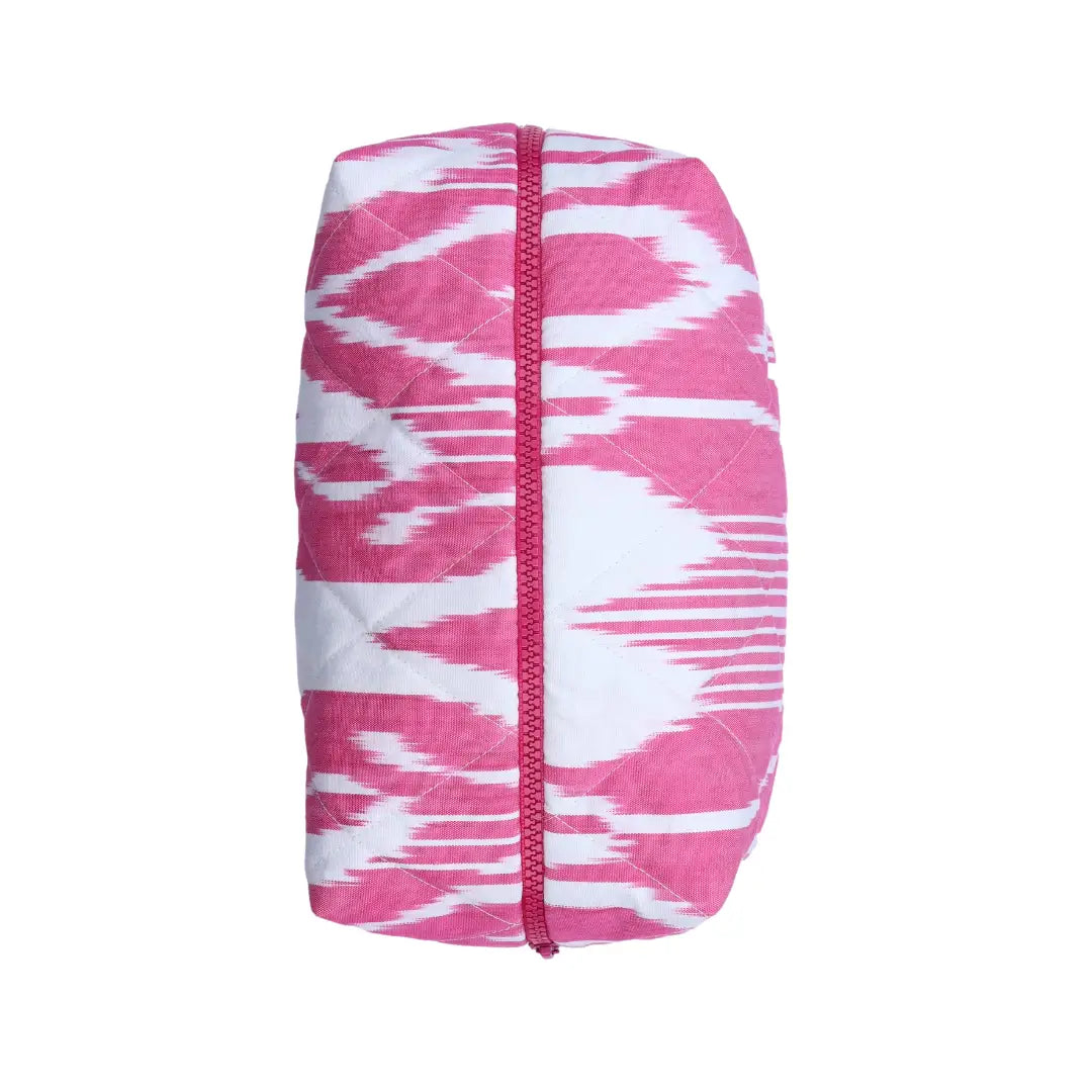 Grande trousse IKAT matelassée - Framboise et blanc