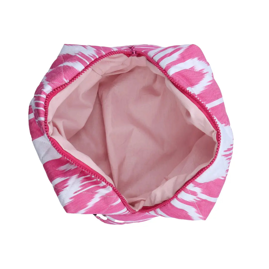 Grande trousse IKAT matelassée - Framboise et blanc