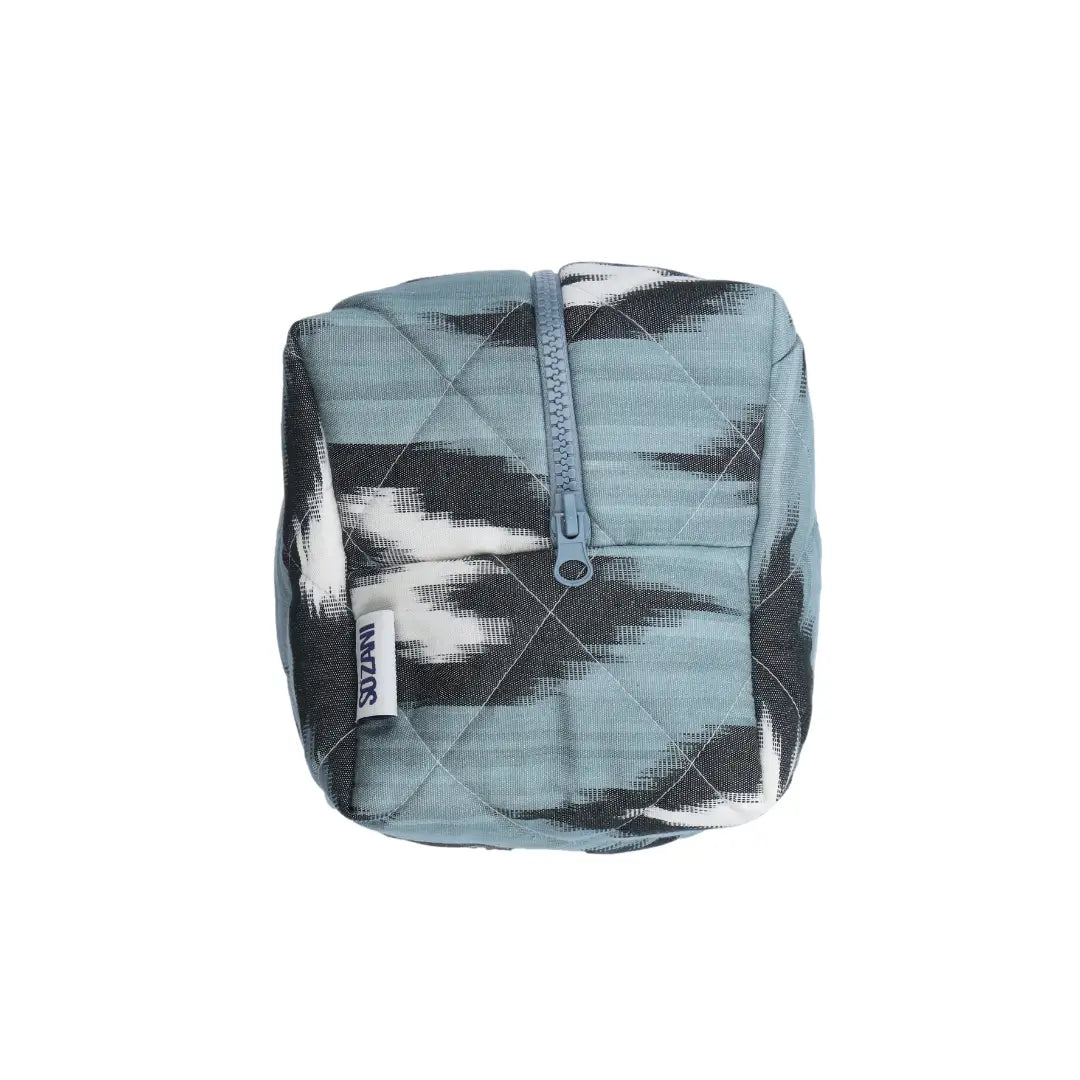 Grande trousse IKAT matelassée - Grise et noire