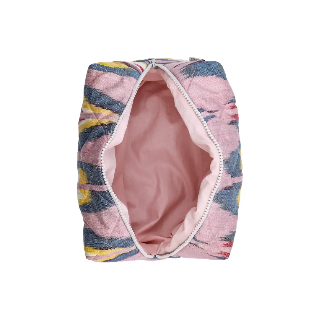 Grande trousse IKAT matelassée - Rose, jaune et bleue