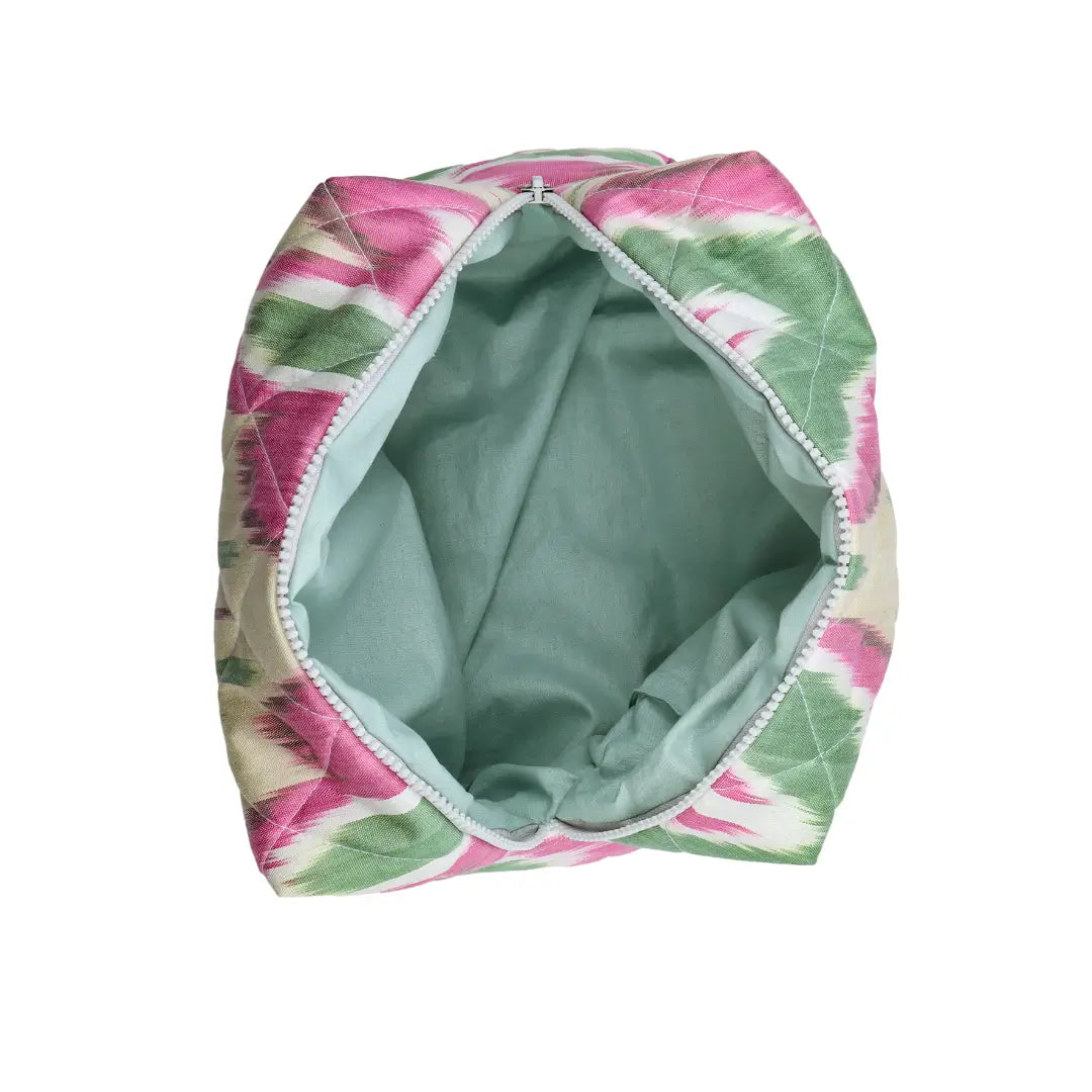 Grande trousse IKAT matelassée - Rose, pistache et beige