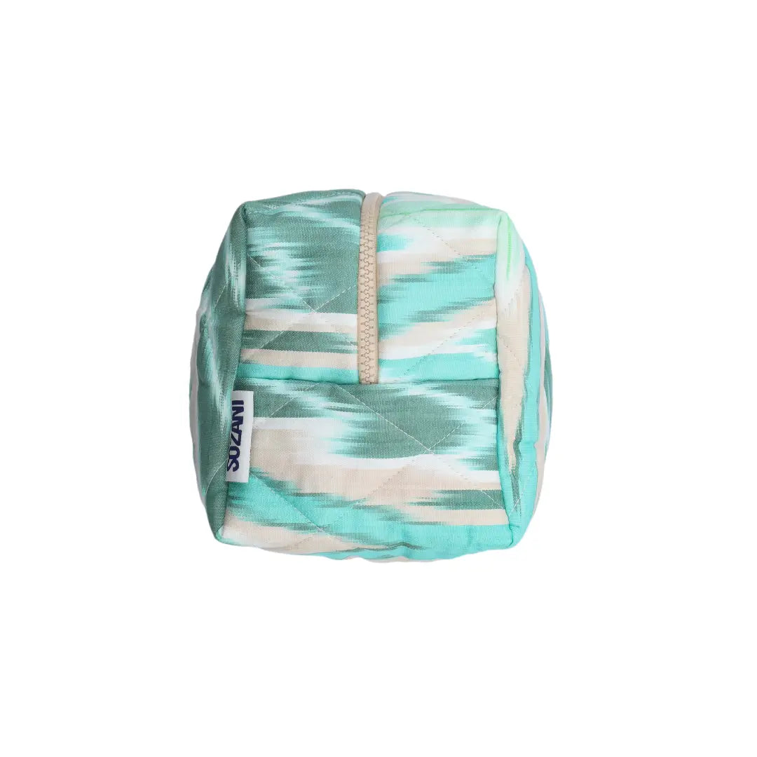Grande trousse IKAT matelassée - Turquoise et beige