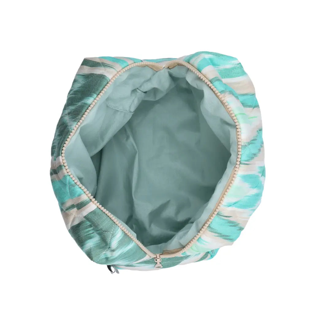 Grande trousse IKAT matelassée - Turquoise et beige