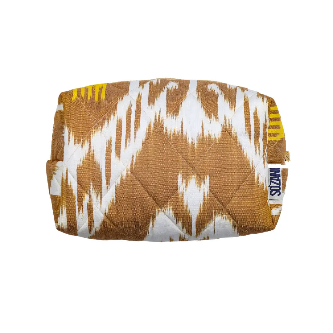 Grande trousse IKAT matelassée - Marron et blanc