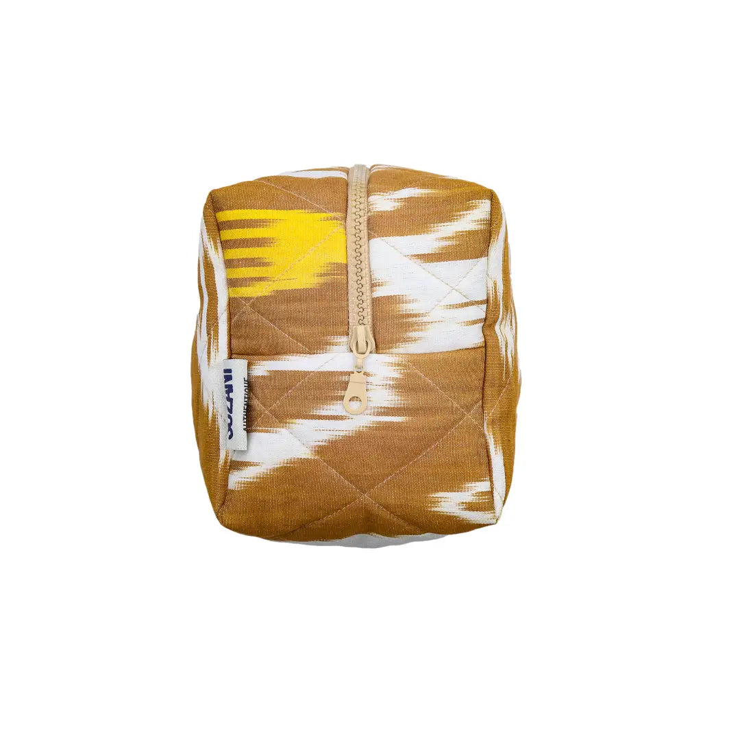 Grande trousse IKAT matelassée - Marron et blanc