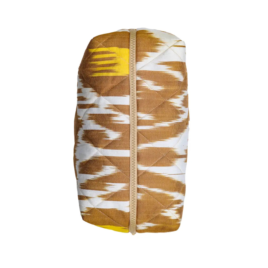 Grande trousse IKAT matelassée - Marron et blanc