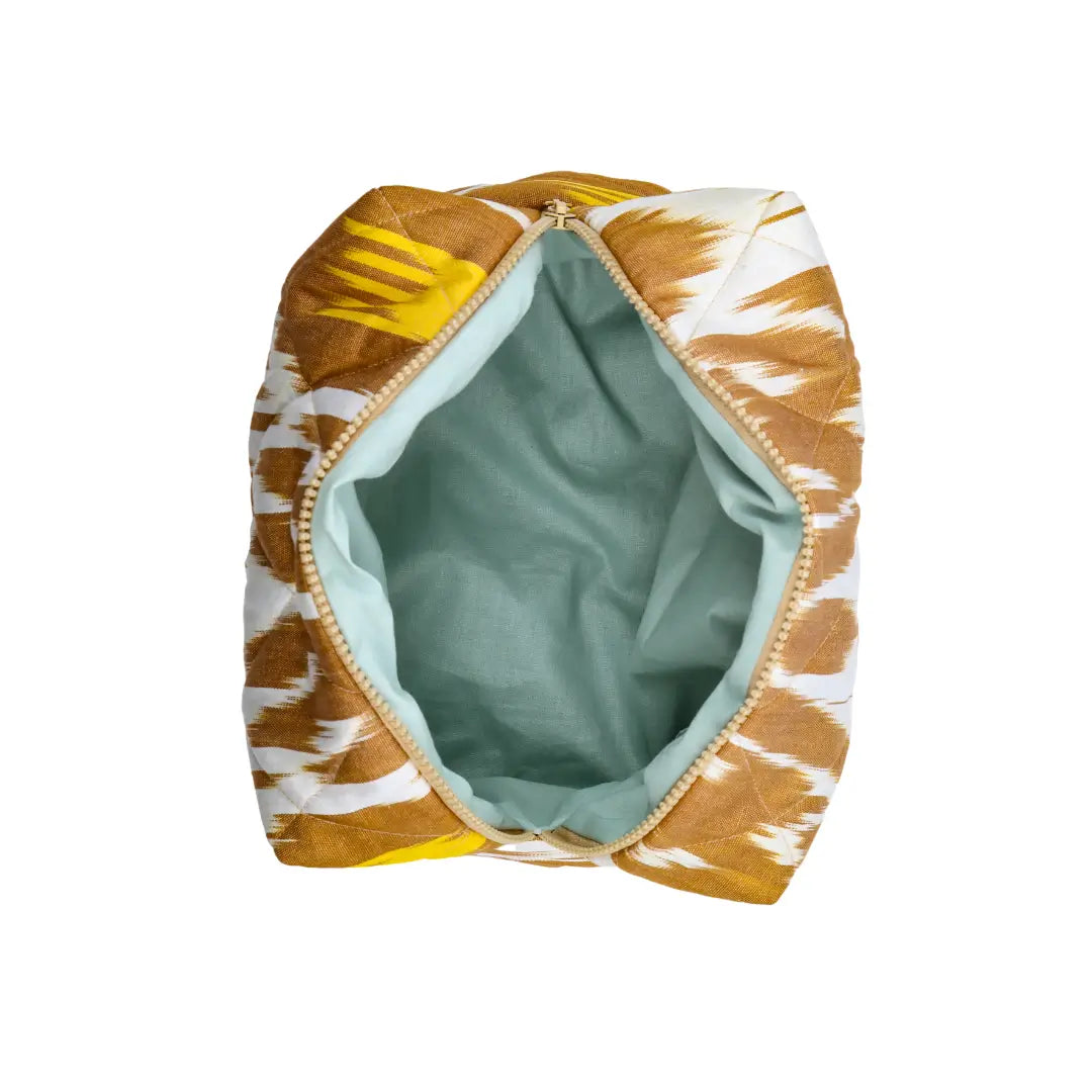 Grande trousse IKAT matelassée - Marron et blanc