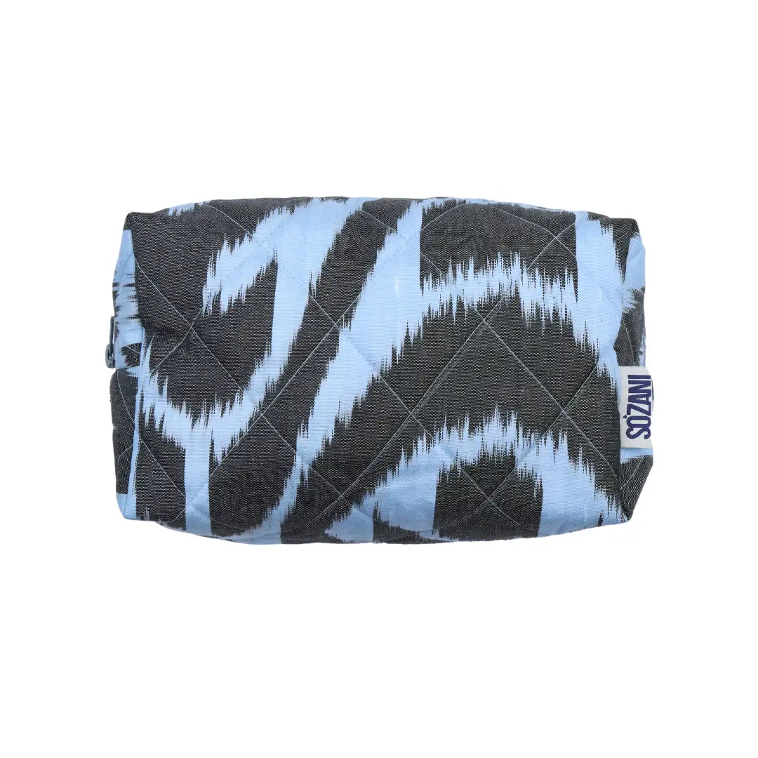 Grande trousse IKAT matelassée - Noire et bleu clair