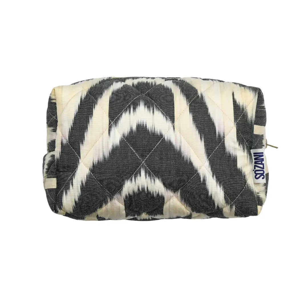 Grande trousse IKAT matelassée - Noire et beige