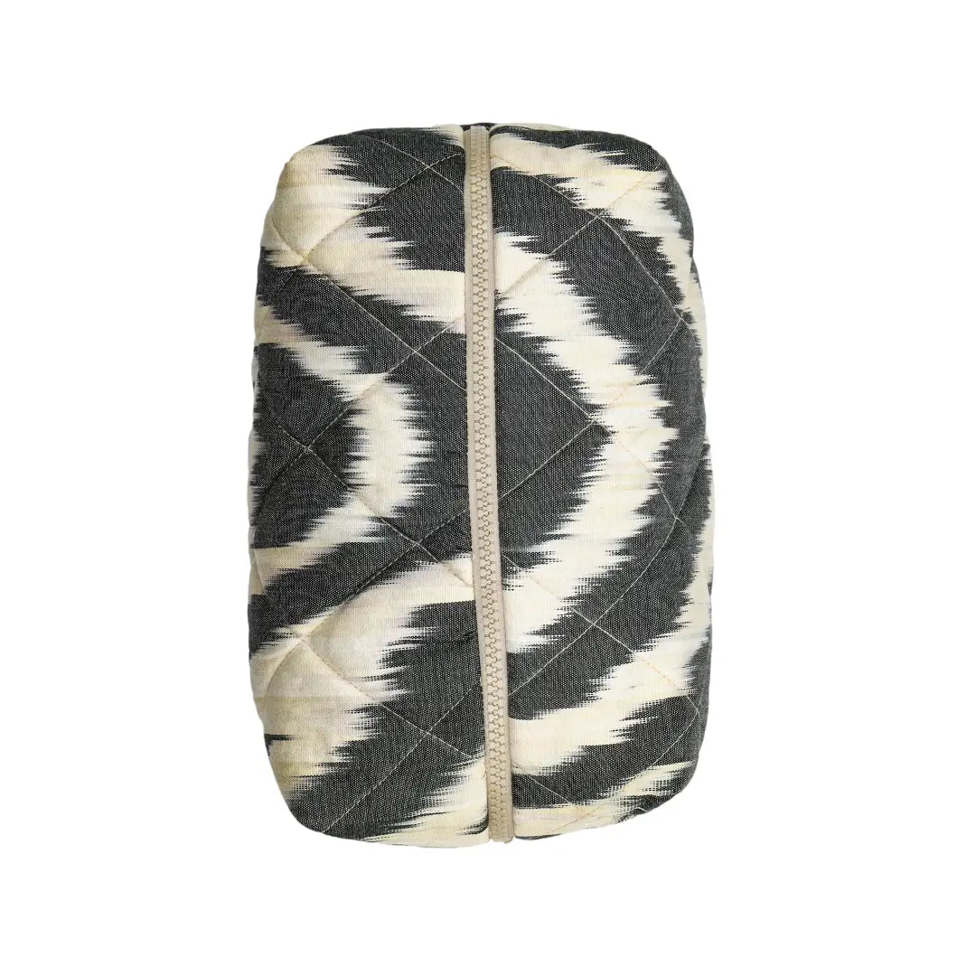 Grande trousse IKAT matelassée - Noire et beige