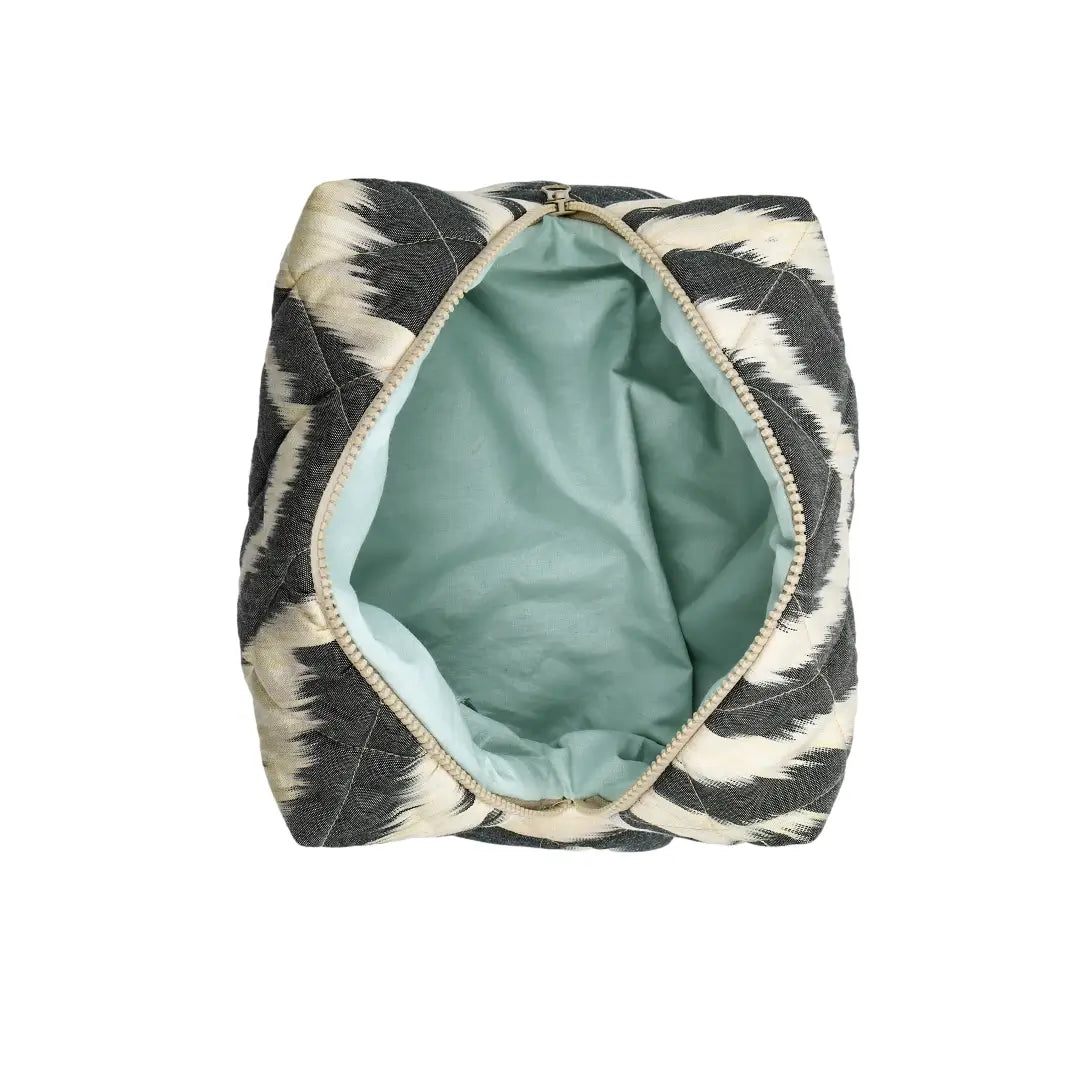 Grande trousse IKAT matelassée - Noire et beige