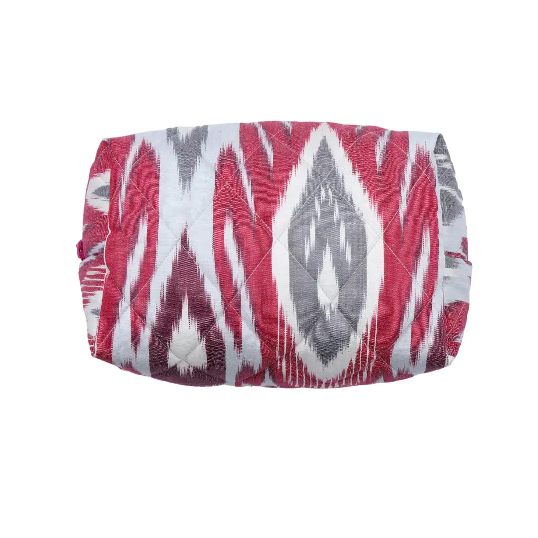 Grande trousse IKAT matelassée - Rouge et grise
