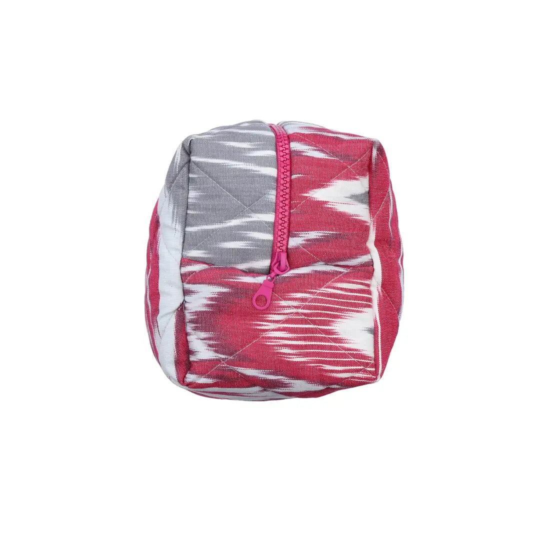 Grande trousse IKAT matelassée - Rouge et grise