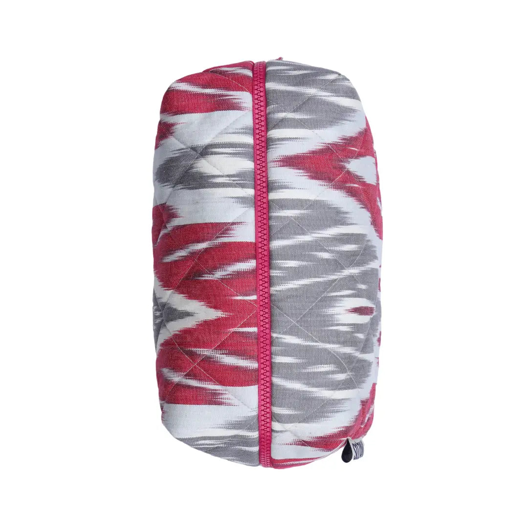 Grande trousse IKAT matelassée - Rouge et grise