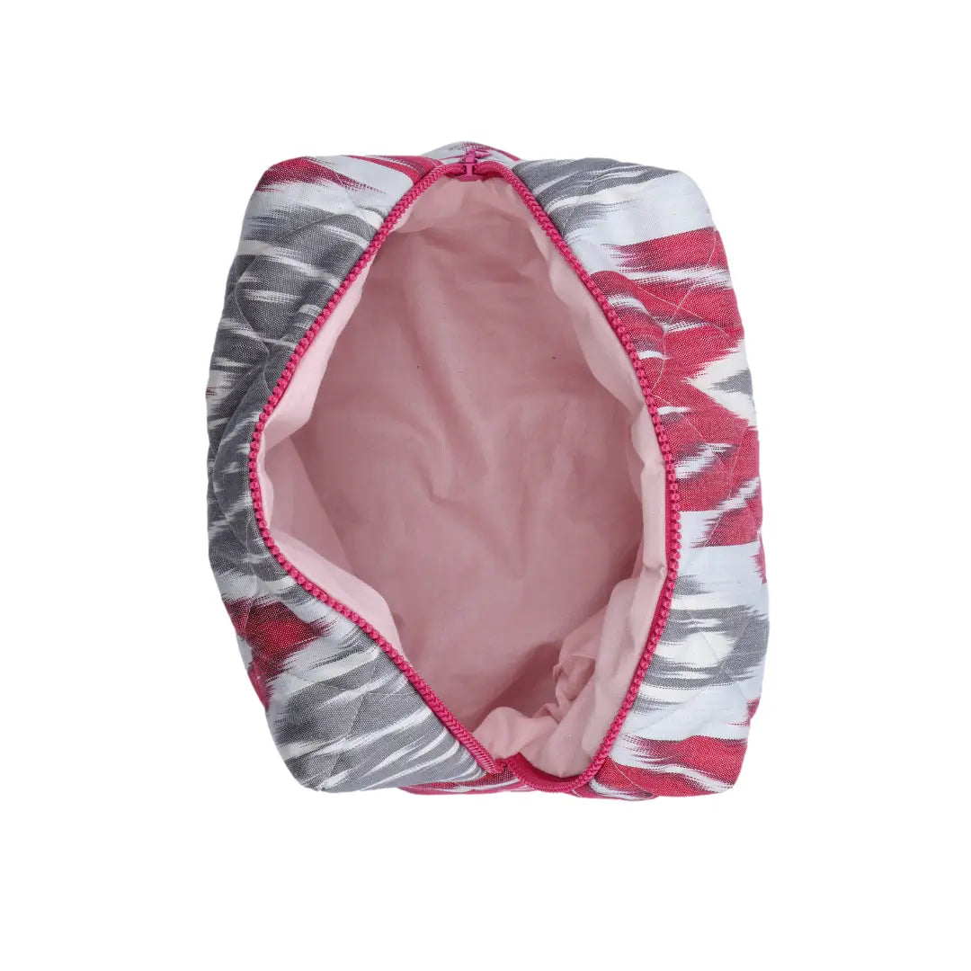 Grande trousse IKAT matelassée - Rouge et grise