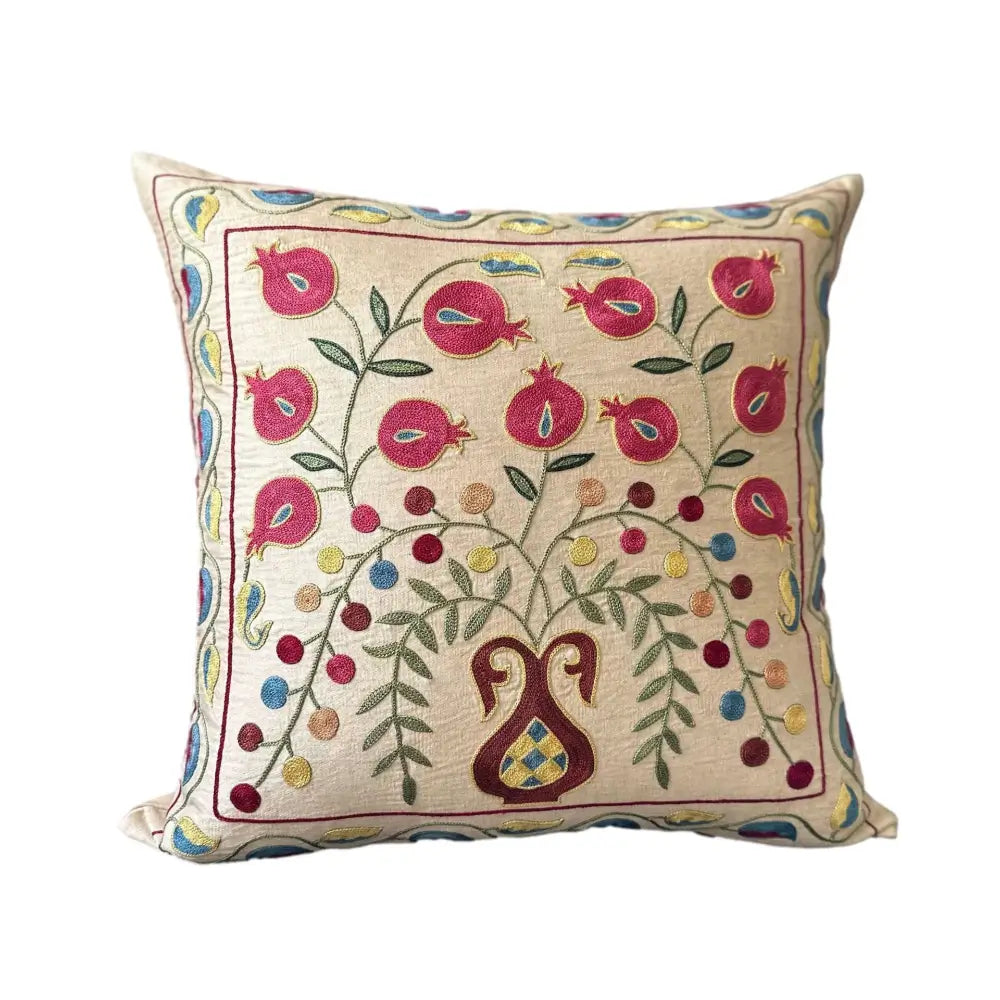 Housse de coussin carrée Suzani - Vase avec les grenades