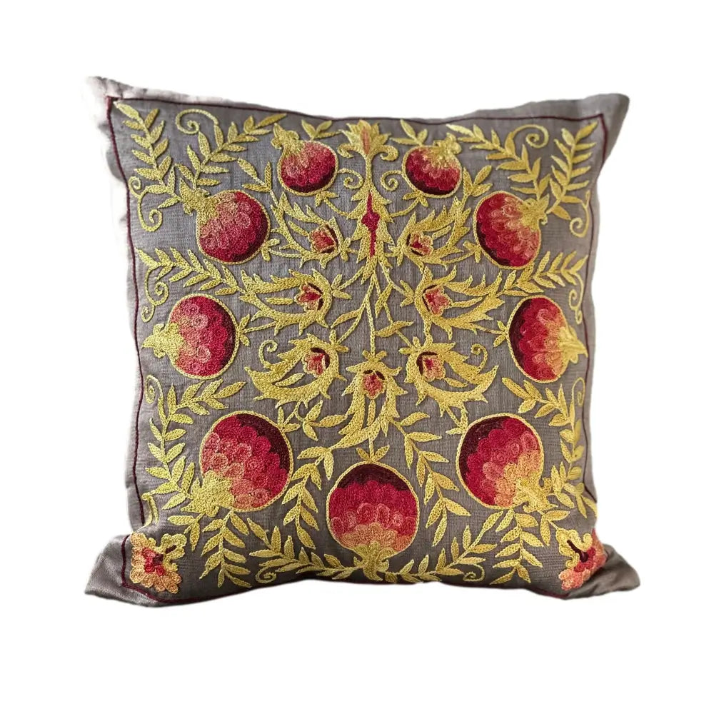 Housse de coussin carrée Suzani - Zaar Anor - Grenades dorées