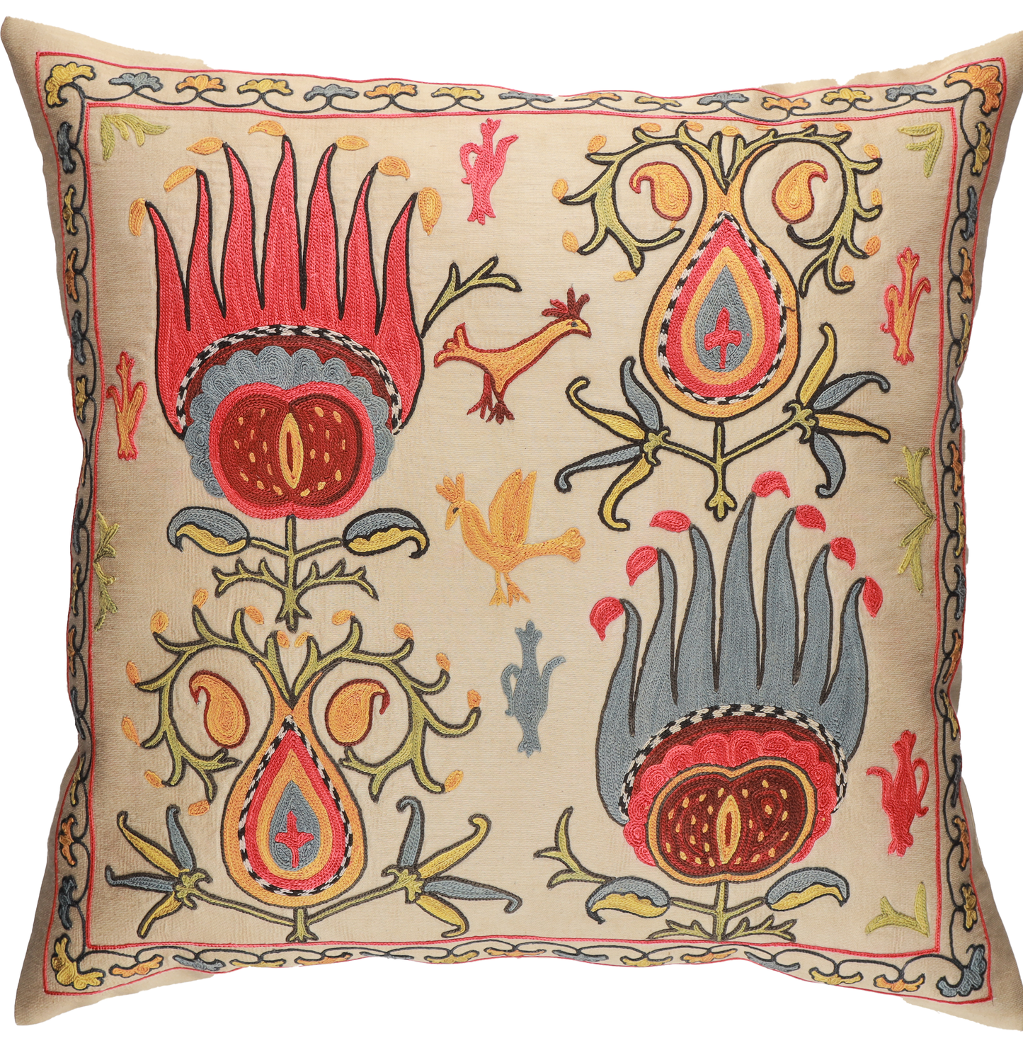 Housse de coussin carrée Suzani beige - Lakai