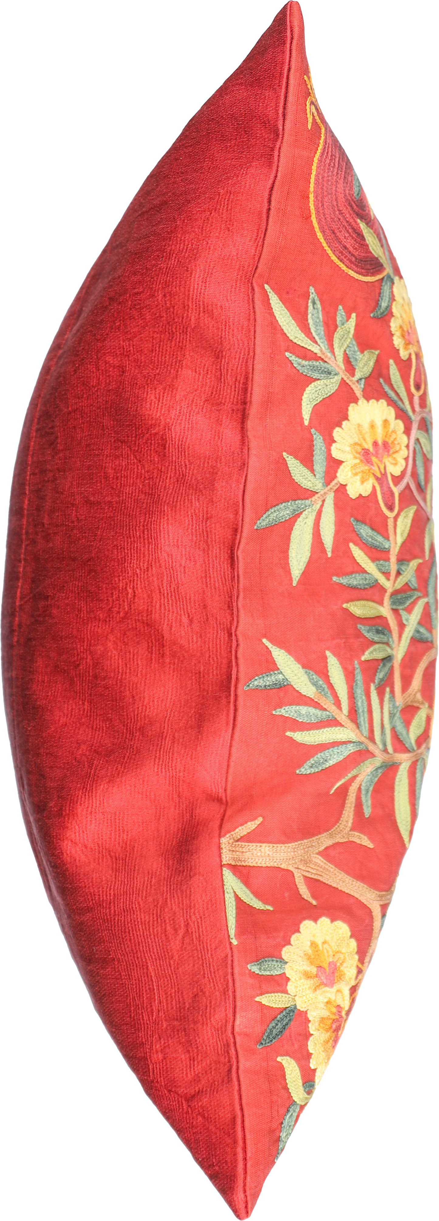 Housse de coussin carrée Suzani rouge - Grenades et oiseaux