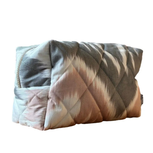 Grande trousse IKAT matelassée - Grise et rose