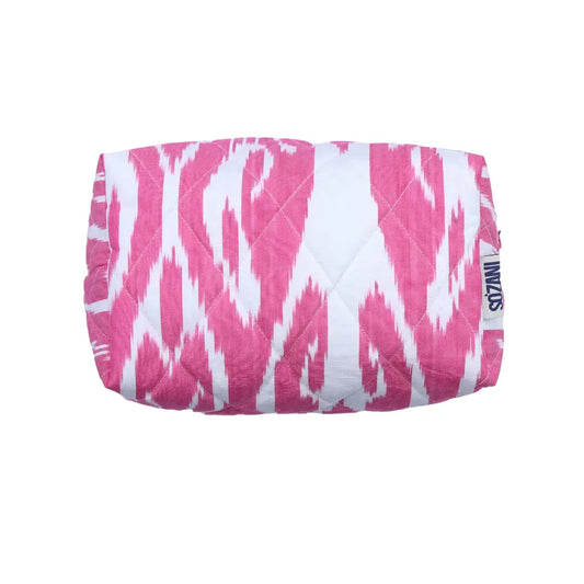 Grande trousse IKAT matelassée - Framboise et blanc