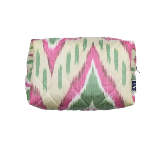 Grande trousse IKAT matelassée - Rose, pistache et beige