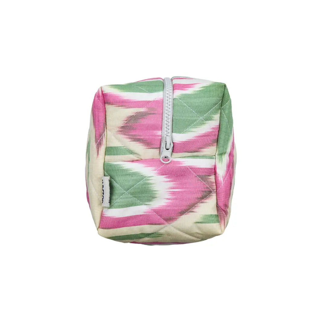 Grande trousse IKAT matelassée - Rose, pistache et beige