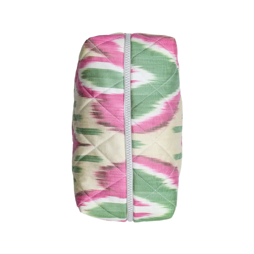 Grande trousse IKAT matelassée - Rose, pistache et beige