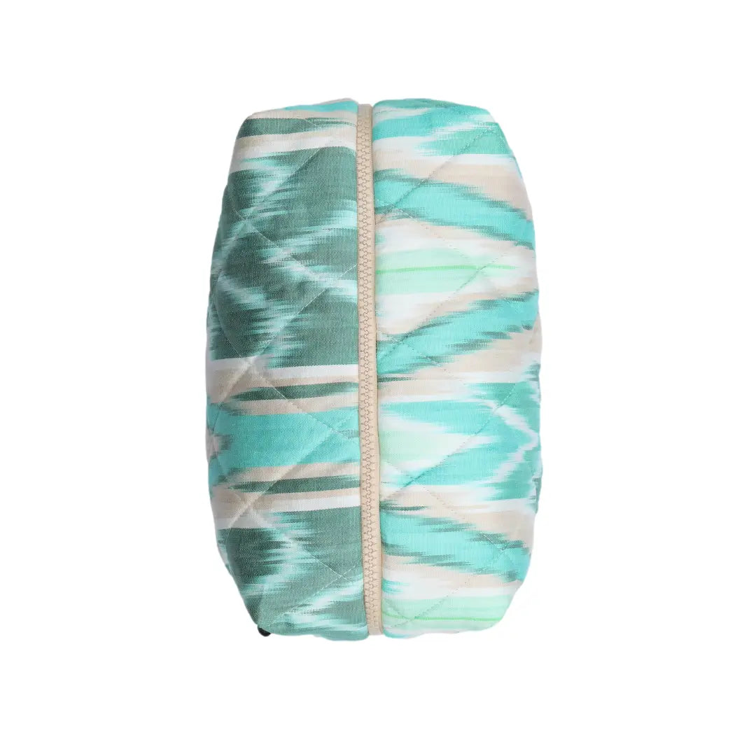 Grande trousse IKAT matelassée - Turquoise et beige