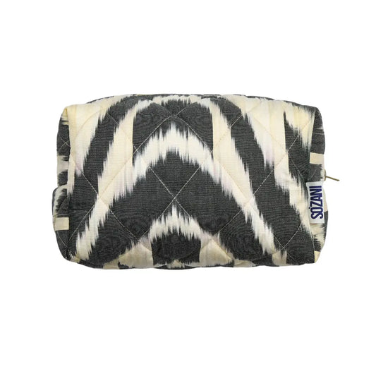 Grande trousse IKAT matelassée - Noire et beige