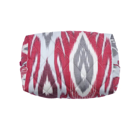 Grande trousse IKAT matelassée - Rouge et grise