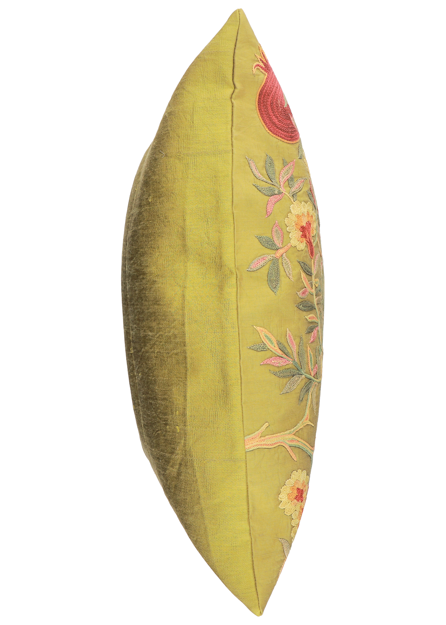 Housse de coussin carrée Suzani verte - Grenades et oiseaux
